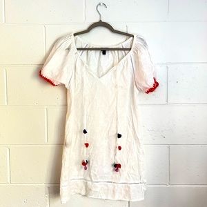 JCrew white linen cover up with pompoms